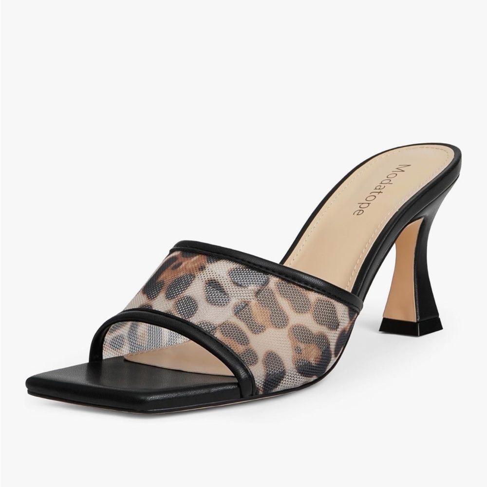 Black Leopard Print Mesh Slip On Heels 🐆 Size 8